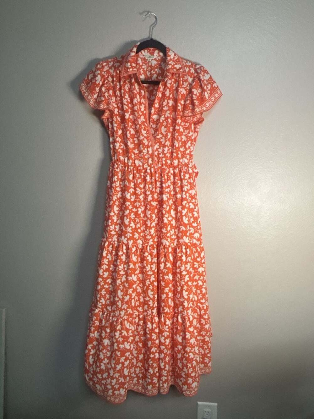 Max Studio Floral Tiered Maxi Dress Size Xs Orange White